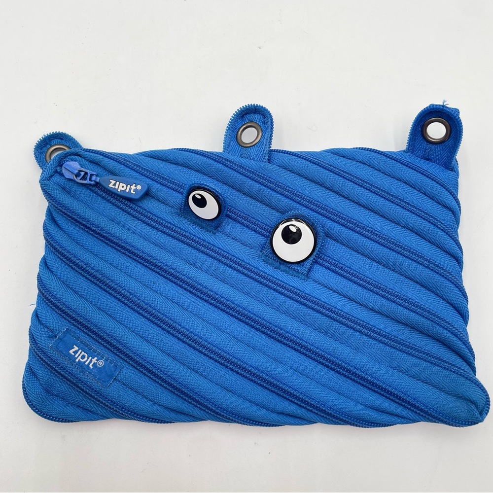Zipit Blue Monster Pencil Case Pouch fun School Work Smile Kids